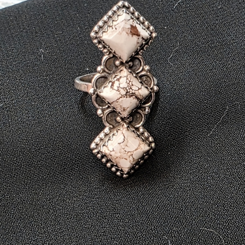 White Horse Silver Adjustable Ring